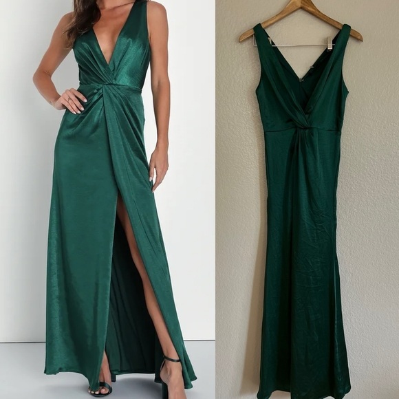 Perfect Refinement Emerald Satin Sleeveless Pleated Maxi Dress - Picture 1 of 9